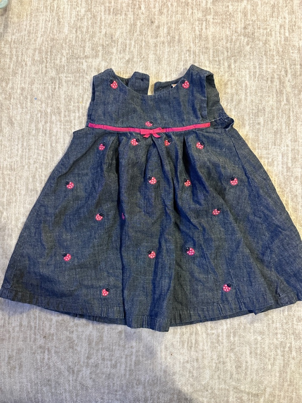 Gymboree Navy Denim Dress with Pink Dot Embroidery 18-24 mths